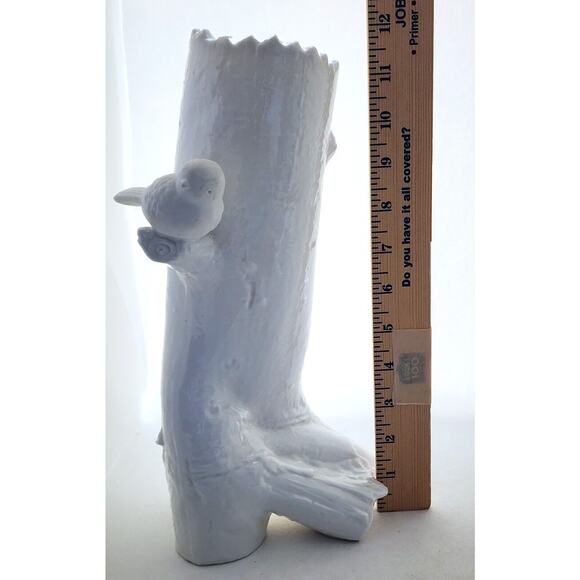 TALL VASE-VINTAGE PIER 1-Solid White-Small Bird-Tree Design-Unique-11.5" high - Picture 14 of 15